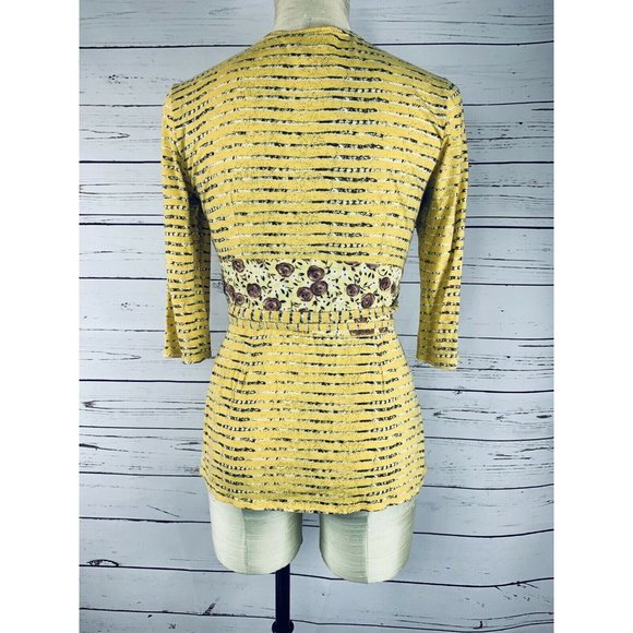 Plenty By Tracey Reese Shirt Yellow Tunic Wrap Tie Belt Petite - Picture 7 of 10